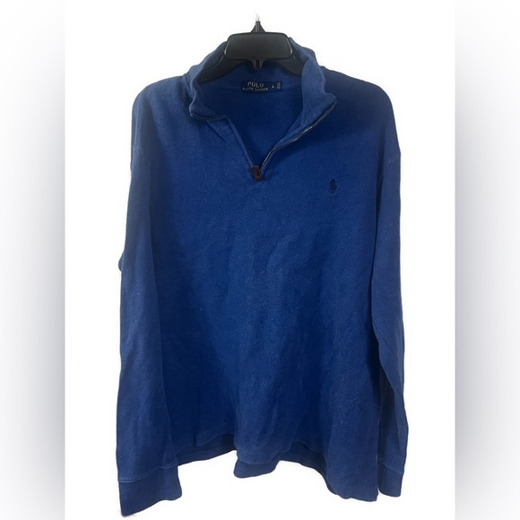 Polo Ralph Lauren Men's State Knit Blue Quarter Zip Pullover Sweater- Size Large - Picture 1 of 7